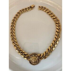 Vintage Anne Klein lion head Cuban chain chunky heavy Necklace 16.5”